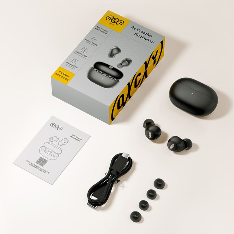 QCY ArcBuds HT07 – Bluetooth 5.2 Wireless Earbuds QCY ArcBuds HT07 Bluetooth 5.2 earbuds front view black